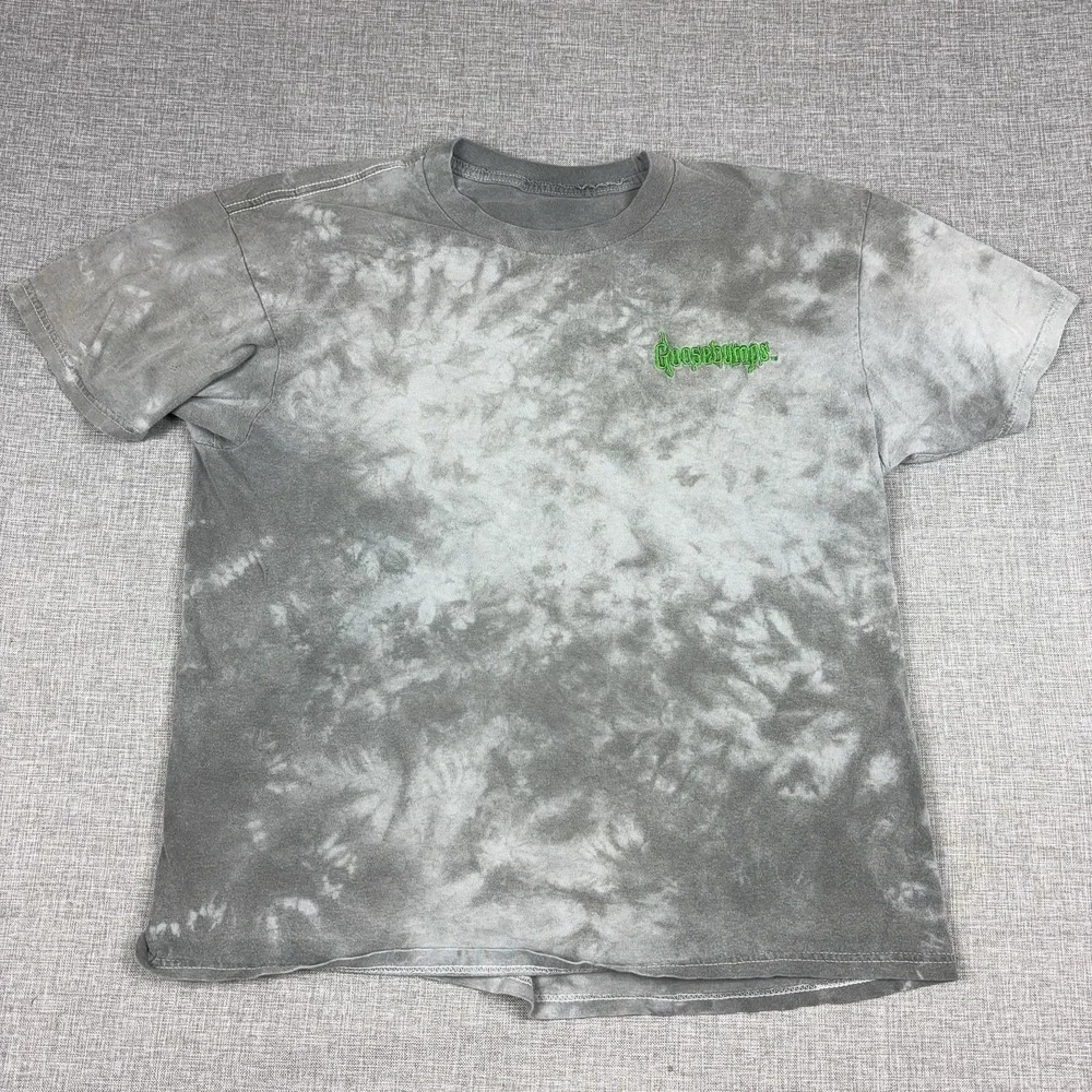 Goosebumps Shirt Mens L Gray Tie Dye Logo Embroidered Graphic Tee Horror Tagless